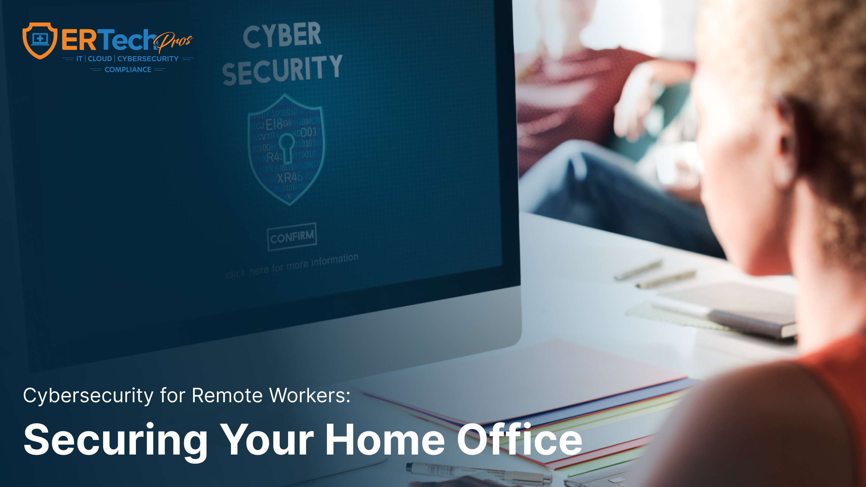 Remote employee working from home with laptop using secure connection and cybersecurity protection