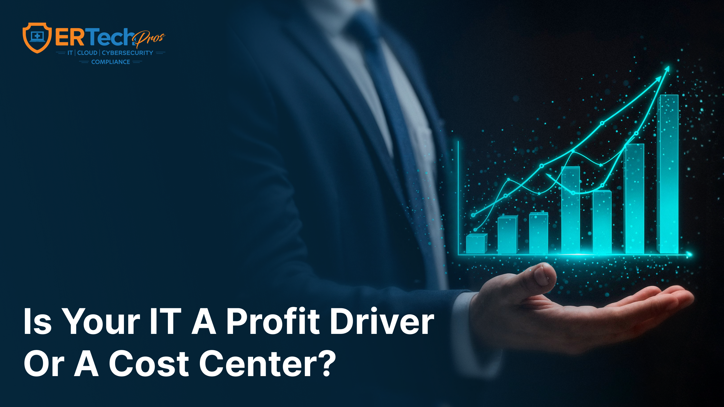 IT profit driver vs cost center illustration showing business growth, ROI, and technology optimization
