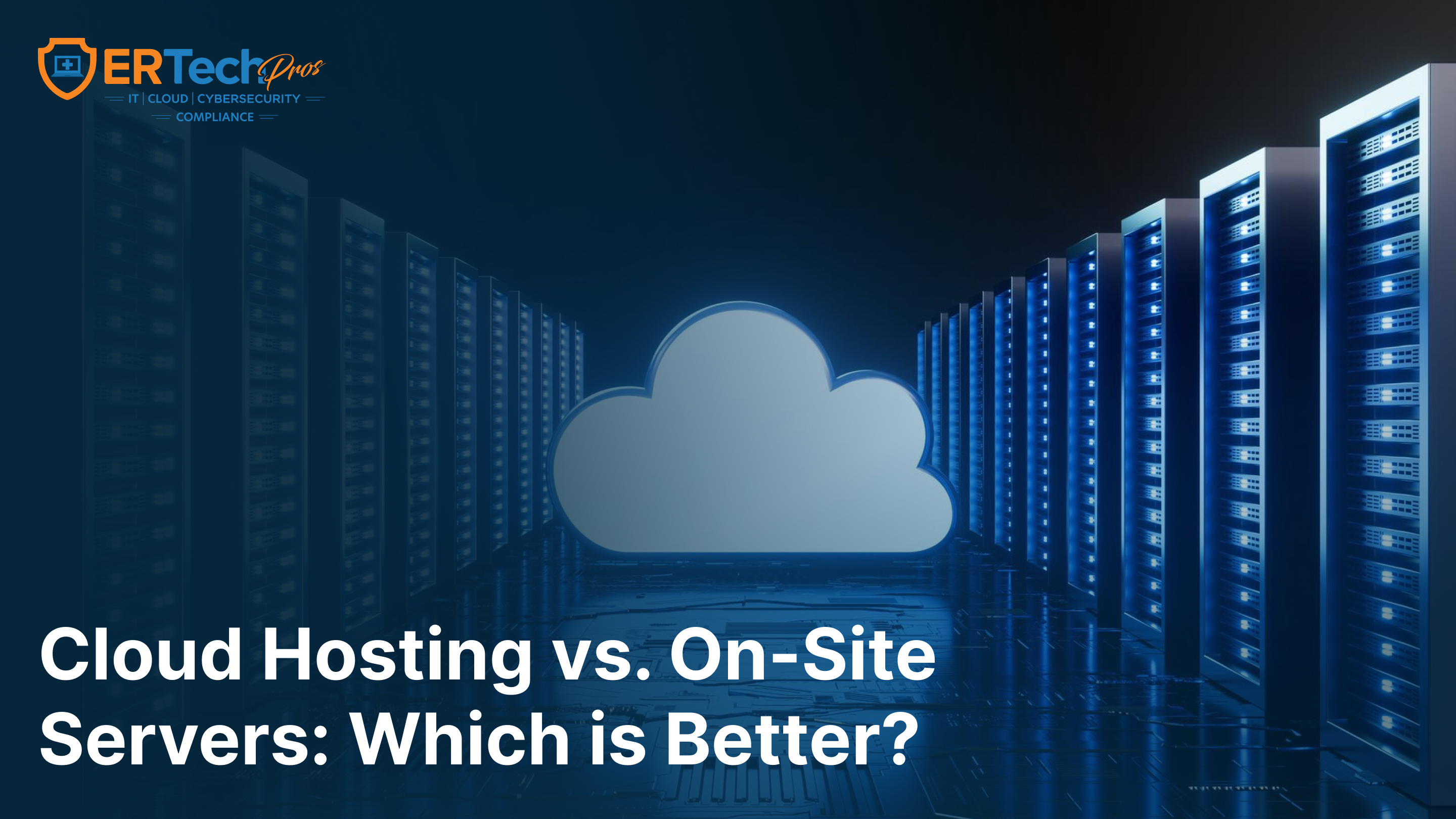 Healthcare IT infrastructure comparison showing cloud hosting and on-site servers for secure patient data management